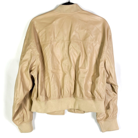 3.1 Phillip Lim Faux Leather Bomber Jacket Tan Mixed Pocket Long Sleeve Sz M - Picture 13 of 14